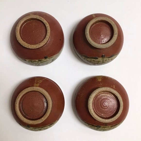 Japanese Studio Art Pottery SET OF 4 Tea Bowls Matcha Terra Cotta Brown Glaze - Picture 11 of 16